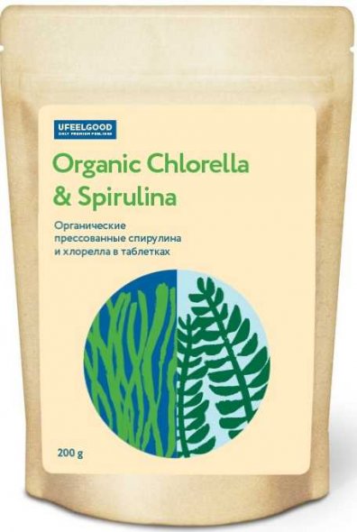 Organic Spirulina and Chlorella Tablets (200 гр)